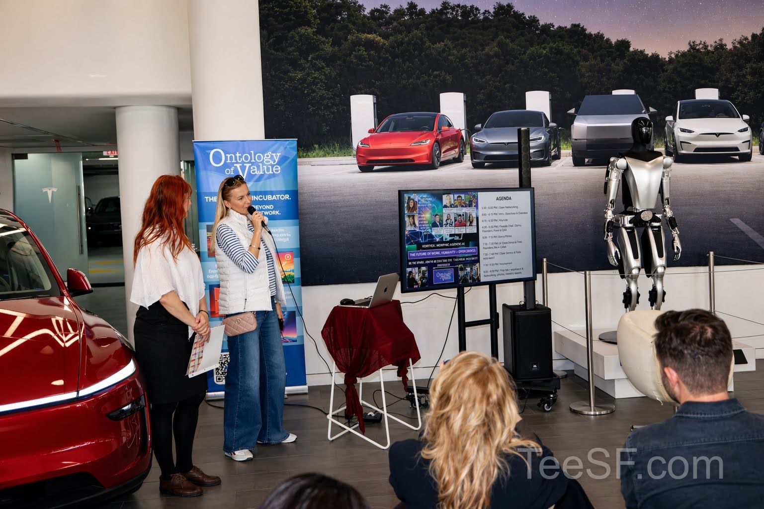 A photo from a pitch night event at Tesla in San Francisco.